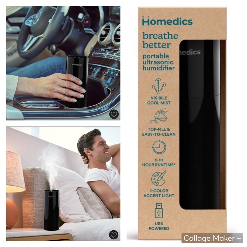 HoMedics Portable Ultrasonic Humidifier
Black: Travel & Personal Cool Mist